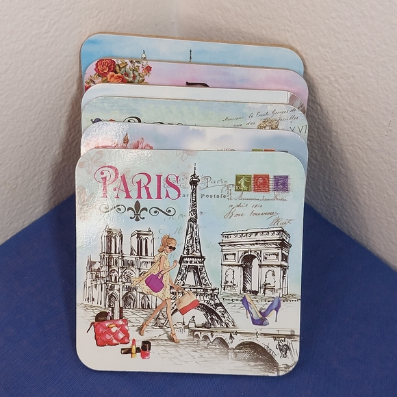 Set of 6 Cork Drink Coasters Whimsical Paris - Picture 7 of 9